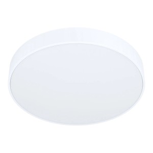 Biała, okrągła lampa sufitowa LED Eglo Zubieta-A, ściemnialna z pilotem, średnica 30 cm.