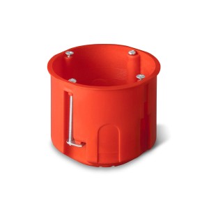 Pomarańczowa puszka t.b.t. do suchej zabudowy ze śrubami.