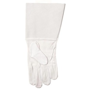 Biała skórzana rękawica robocza LUX Comfort rozmiar 10 z długim mankietem do prac DIY i montażowych.