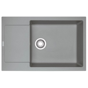 Szary zlewozmywak granitowy t.b.t. z ociekaczem, widok z góry.