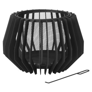 Czarne palenisko Landmann z osłoną przeciwiskrową i pogrzebaczem, 60x60x40 cm.