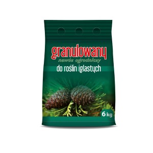 Opakowanie granulowanego nawozu do iglaków, 6 kg. Z motywem szyszki.