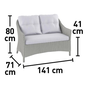 Zdjęcie zestawu mebli ogrodowych t.b.t. z wymiarami.