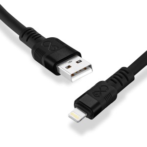 Czarny kabel do ładowania t.b.t. z USB i złączem Lightning do telefonów komórkowych.