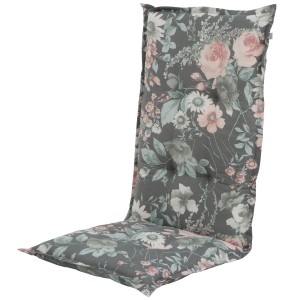 Poduszka na krzesło ogrodowe w kwiaty, szara. Wygodne wypełnienie do krzeseł ogrodowych.
