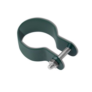 Zielony uchwyt rurowy ze śrubą i nakrętką.