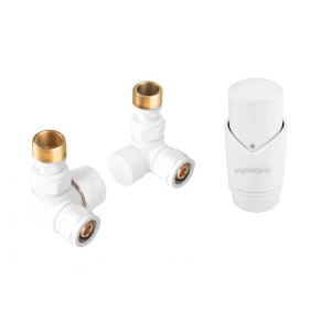 t.b.t. do instalacji grzewczych, składający się z głowicy termostatycznej i dwóch kolanek.