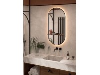 Lustro z LED Oval Line czarna rama z półką 100x50