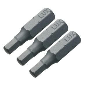 Zestaw bitów imbusowych LUX, 3-częściowy: bity 2 mm, 3 mm i 4 mm do śrub z gniazdem sześciokątnym.