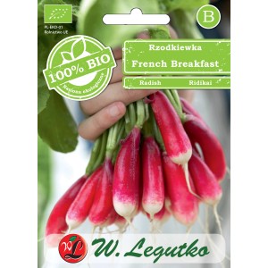 Opakowanie nasion rzodkiewki 'French Breakfast'. Idealne do uprawy warzyw w ogrodzie.