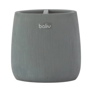 Szary kubek na szczoteczki do zębów t.b.t. z pionowymi rowkami i dwoma przegródkami.