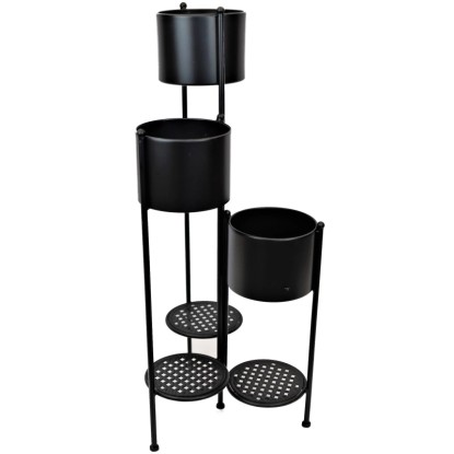 Kwietnik Potrójny metalowy czarny - 36x39x98 cm