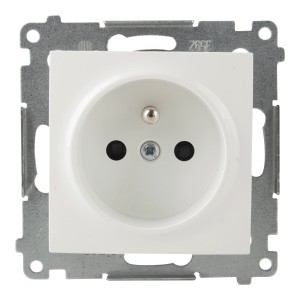 Białe gniazdko elektryczne t.b.t. do użytku wewnętrznego.