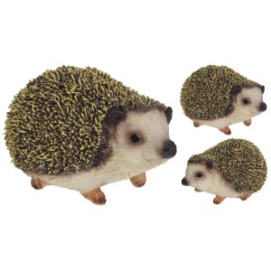 Dekoracyjne figurki jeża do ogrodu, brązowo-beżowe.
