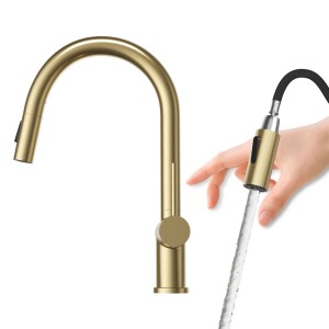 Granitan Bateria kuchenna Naya z wyciąganą wylewką brush gold