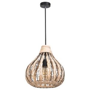 Lampa wisząca w stylu boho: Lampa z rattanowym kloszem.
