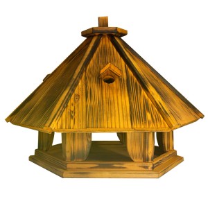 Drewniany karmnik dla ptaków z dachem w stylu pagody do ogrodu.