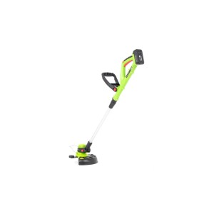 Akumulatorowy podkaszarka t.b.t. w kolorze zielonym i czarnym. Idealna do precyzyjnych krawędzi trawnika.