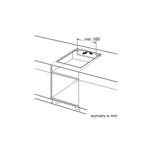 Schemat instalacji płyty indukcyjnej t.b.t. z minimalnym wymiarem 550 mm.