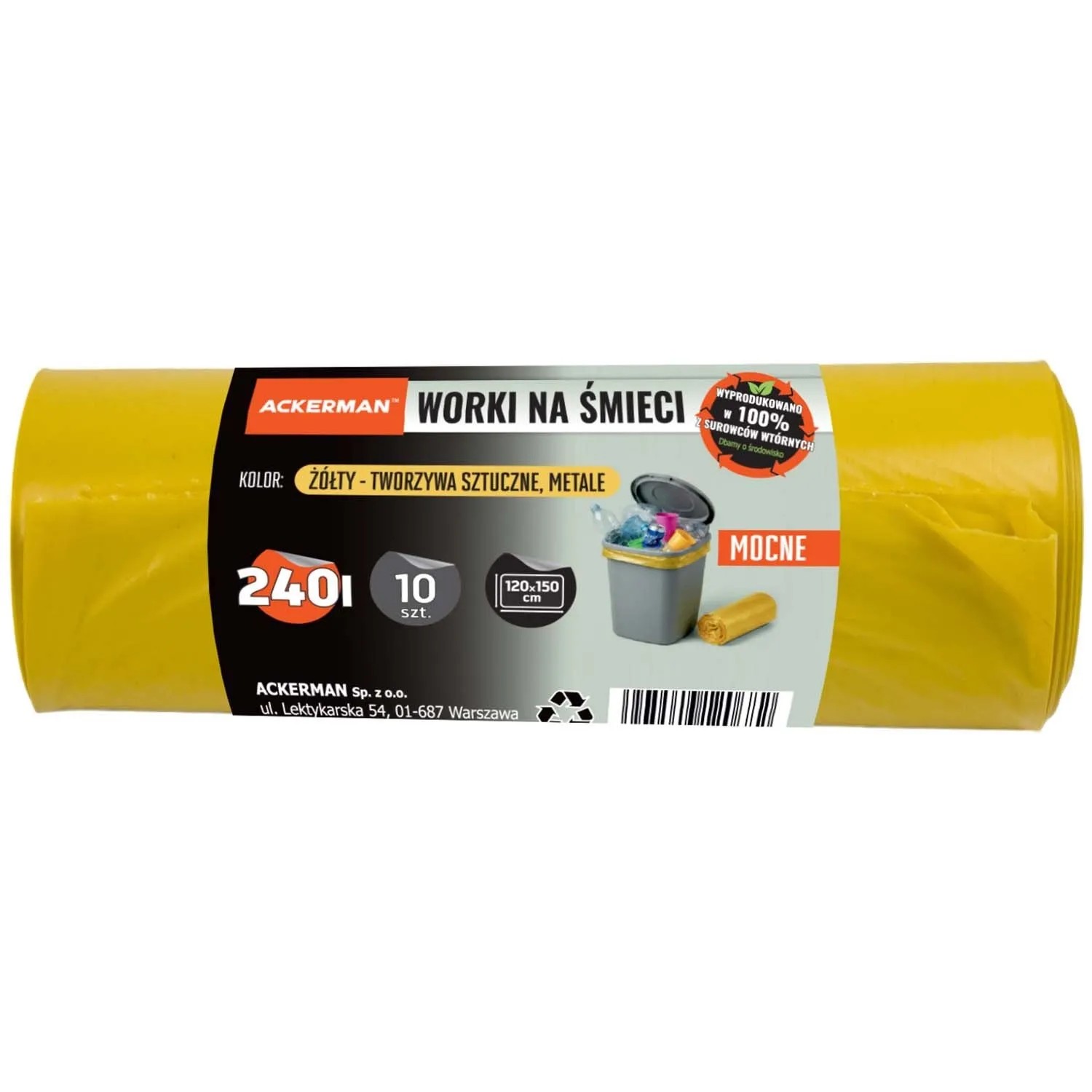 Ackerman Worki do segregacji śmieci żółte - tw. sztuczne, metal 240l 10 szt.