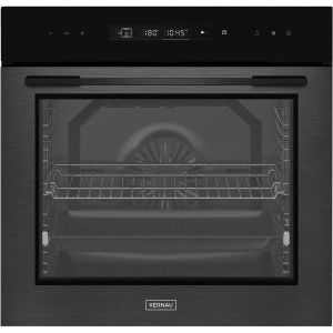 Czarny piekarnik do zabudowy t.b.t. z cyfrowym wyświetlaczem i wnętrzem.