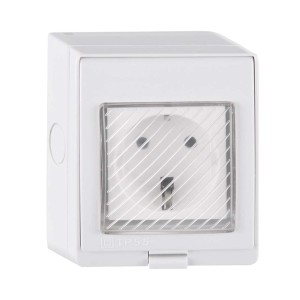 Białe gniazdo zewnętrzne t.b.t. z klapką.