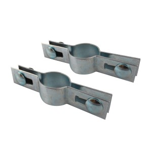 Metalowe wsporniki do ogrodzeń i płotów ogrodowych, w kolorze srebrnym.