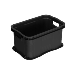 Czarne pudełko do przechowywania t.b.t. z tworzywa sztucznego z uchwytami.