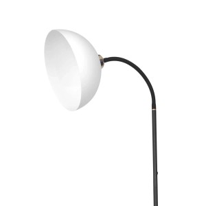 Nowoczesna lampa podłogowa t.b.t. z białym kloszem i czarną ramą.