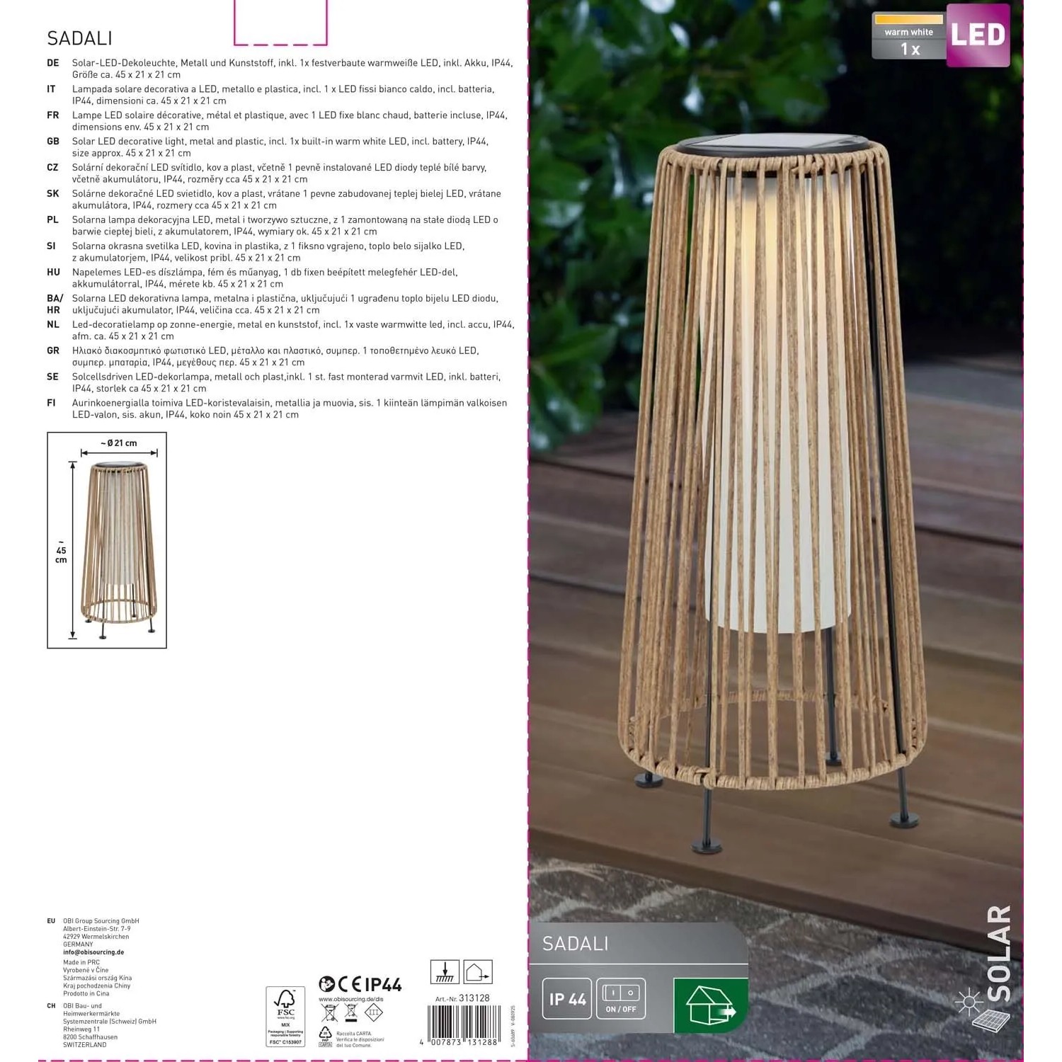 Lampa solarna stojąca SADALI kosz wys. 45 cm IP44 natural_4