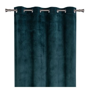 Ciemnozielona zasłona t.b.t. z przelotkami i miękkiej tkaniny.