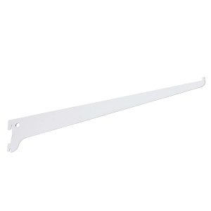 Biały wspornik półki do montażu na płytach konstrukcyjnych mebli.