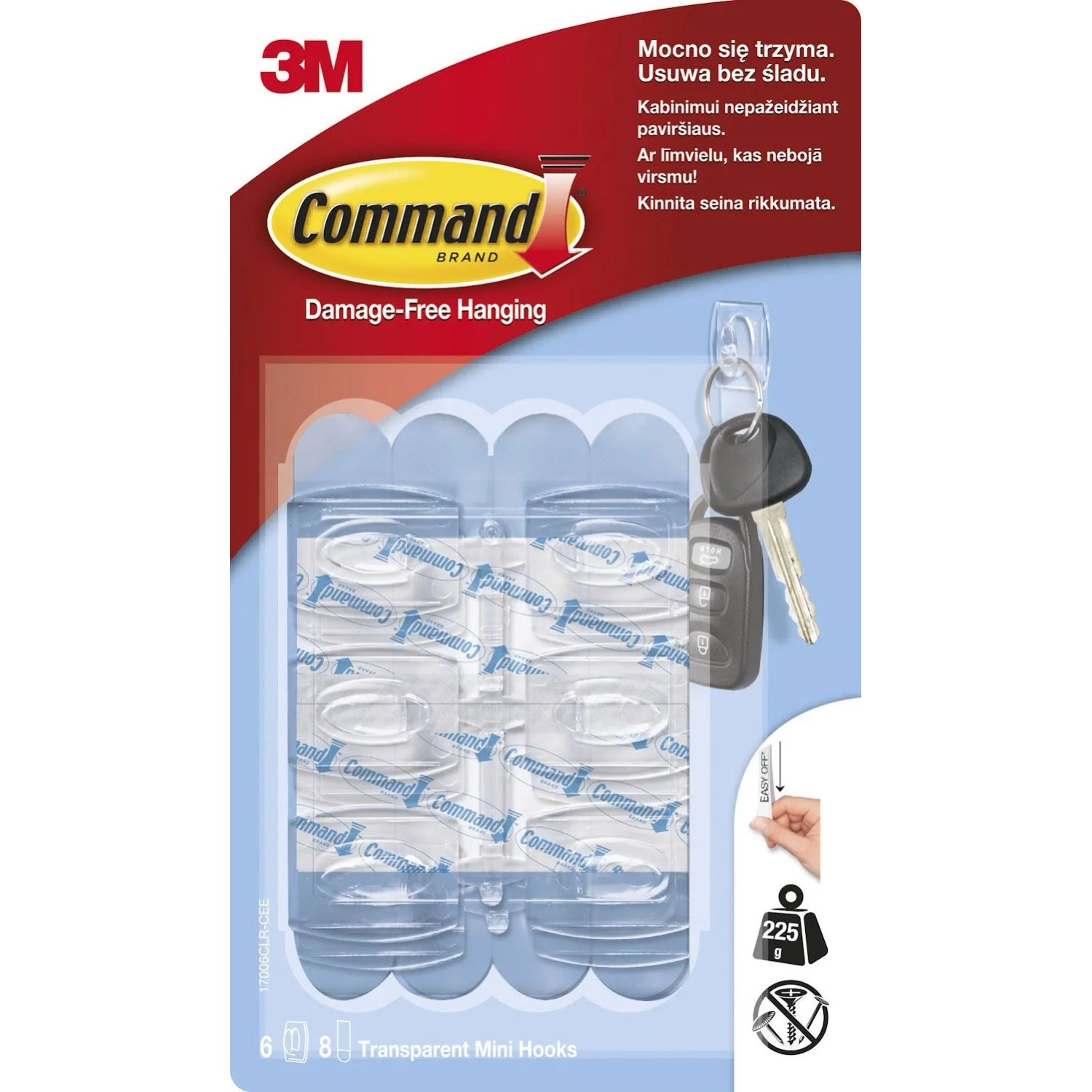 3M Command Przezroczyste haczyki z metalowym uchwytem, do 225 g  6 szt.