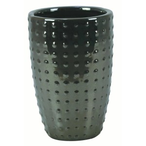 Ciemna doniczka t.b.t. z wzorem w kropki do użytku wewnątrz i na zewnątrz.