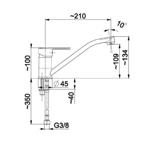 Rysunek techniczny: bateria jednouchwytowa t.b.t. z wymiarami.