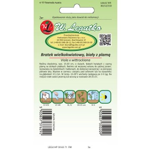 Opakowanie nasion bratka, białe kwiaty z ciemnymi plamami. Nasiona kwiatów na rabaty i balkony.