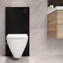 Nowoczesny zestaw WC z czarną ścianką i wiszącą miską WC w łazience.