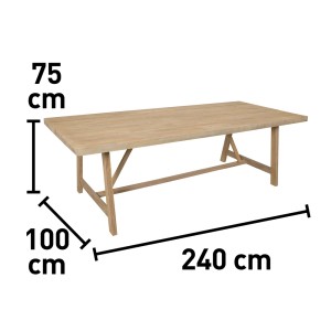 Stół ogrodowy w kolorze drewna o wymiarach 240x100x75 cm.
