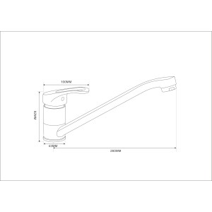 Szkic jednouchwytowej baterii t.b.t. z wymiarami.