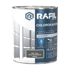 Puszka farby antykorozyjnej Rafil Chlorokauczuk, RAL 7010, do metalu i betonu.