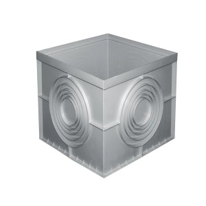 Szara studzienka kontrolna do liniowych systemów odwadniających z okrągłymi przyłączami.