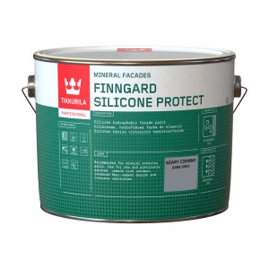 Wiadro farby fasadowej Tikkurila Finngard Silicone, ciemnoszara.