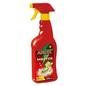 Arox środek na mszyce, czerwona butelka ze spryskiwaczem.