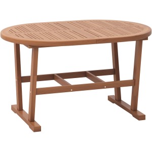 Owalny drewniany stół ogrodowy t.b.t. z wzorem listew.