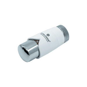 Termostat grzejnikowy t.b.t. do instalacji grzewczych, biały z elementami chromowanymi.