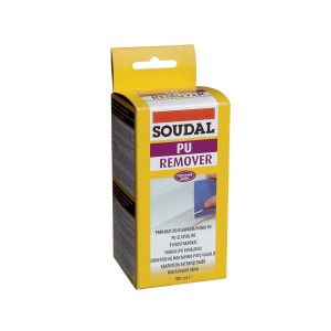 Soudal PU Remover, środek do usuwania pianki montażowej, żółte opakowanie.