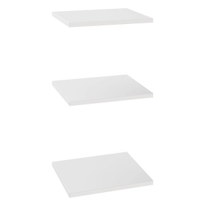 Trzy białe półki do szaf i garderób kompaktowych.