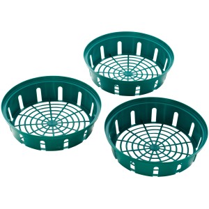 Zestaw 3 zielonych, plastikowych tacek do rozsady, średnica 26 cm, do uprawy roślin.