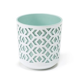 Doniczka Aztek, Ø 19,5 cm, biały/miętowy, z geometrycznym wzorem do wnętrz.