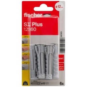 Kołki Fischer SX Plus 12x60, opakowanie 6 szt. Uniwersalne kołki do śrub i mocowań.